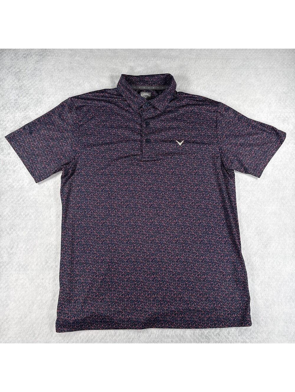 Callaway Mens Medium Navy Red Print Opti Dri Performance Golf Polo Shirt